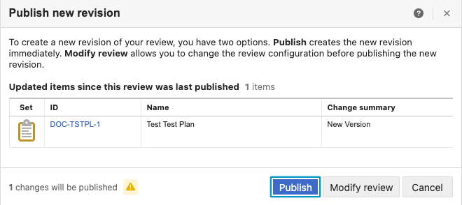 Select Publish or Modify review.