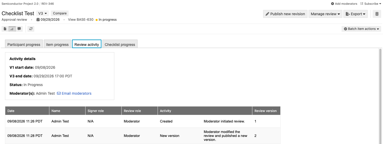 Example of review-level activity stream.