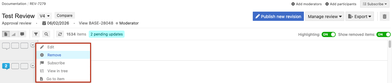 In the review you want to remove, use the dropdown menu next to the item and select Remove.