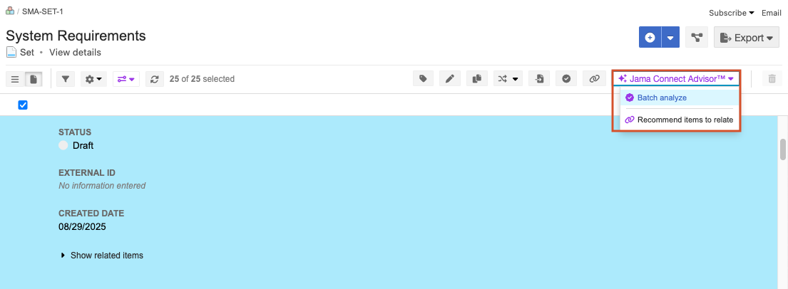 The Batch analyze button above the list of items is highlighted.