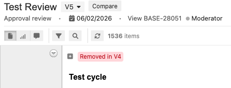 Label indicates the version of the review where the item was removed.