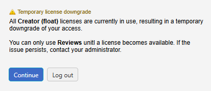 Error message: Your license type has changed.
