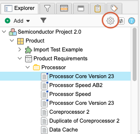 Gear icon in the Explorer Tree controls opens the settings page where you define what and how information is displayed.