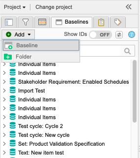 The Baselines tab in the navigation panel is highlighted.