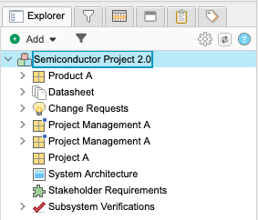 Selecting a project in Explorer Tree displays its dashboard in the center details panel.