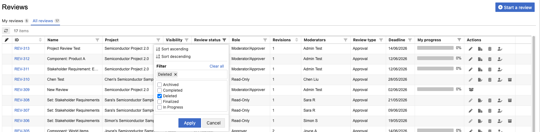 Select Deleted from the Filter by drop-down menu.