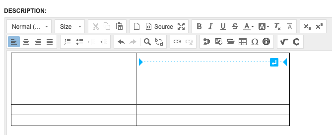 Add space in a table using the arrow that appears when you hover near where you want to add space.