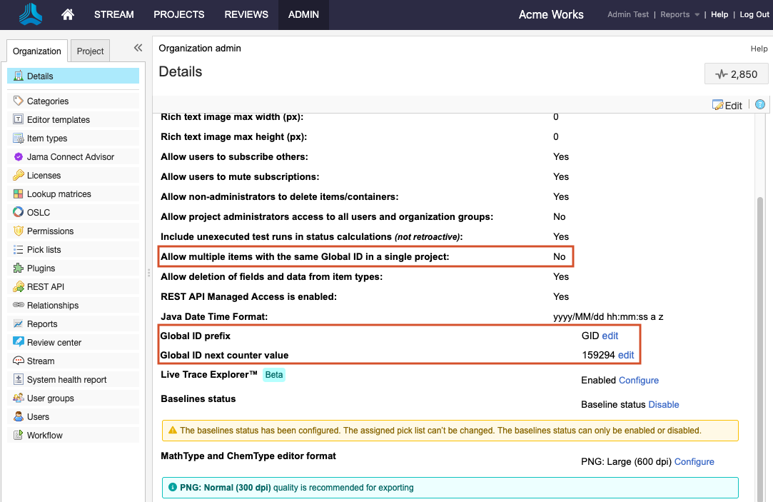 The Admin Details page lists options, with three options highlighted.
