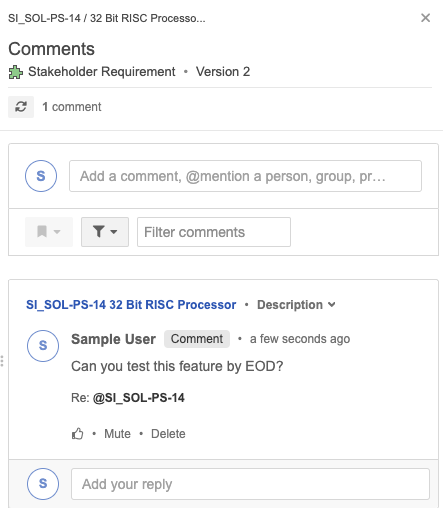 The Comments panel includes fields and options for adding a comment and locking items.