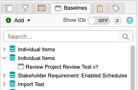 Baseline tab lists a baseline name starting with "Review" to indicate it was generated automatically for a review.
