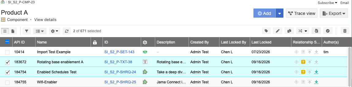 The Product Requirements details panel includes the List View icon, which displays information in a multi-column table.