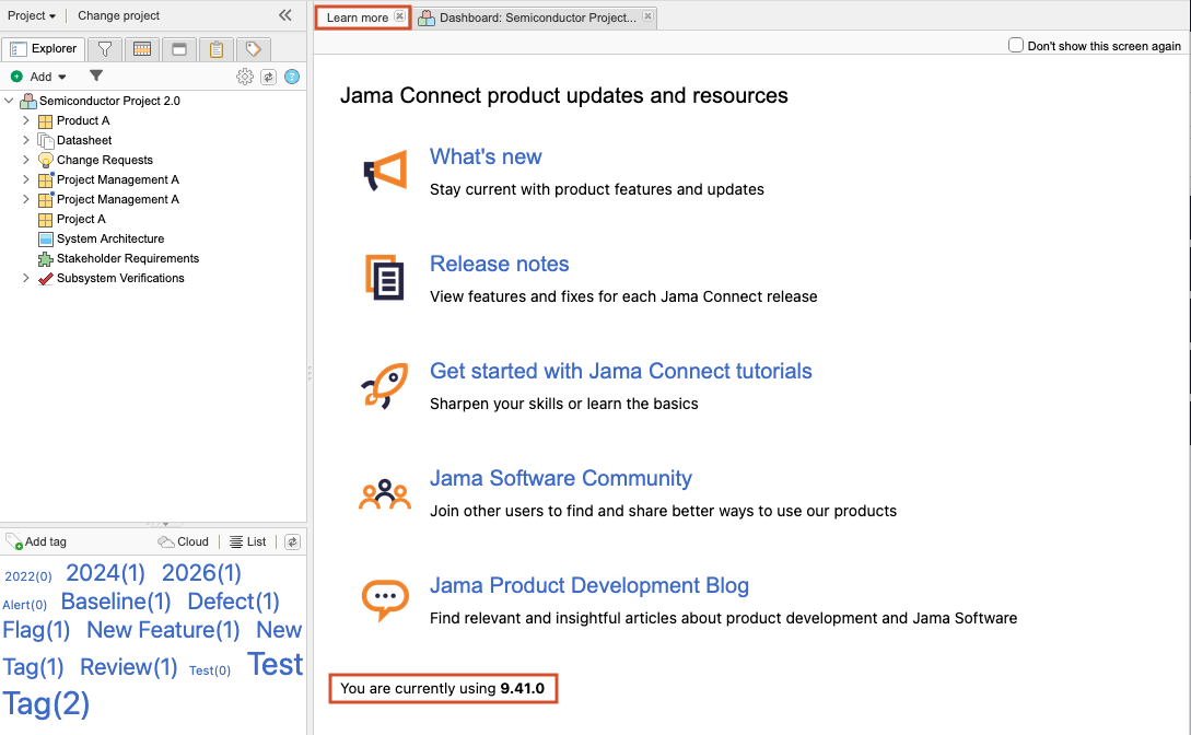The Projects button in the header is highlighted, and the Learn more button in the UI is highlighted.