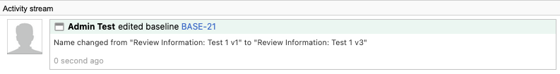 Activity stream shows an event "added baseline."