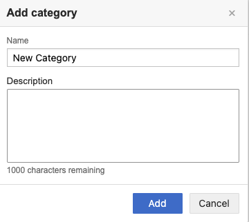Type a name for the new category and select Add.