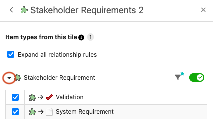 The green toggle switch is selected for Block Requirement and Design Description.